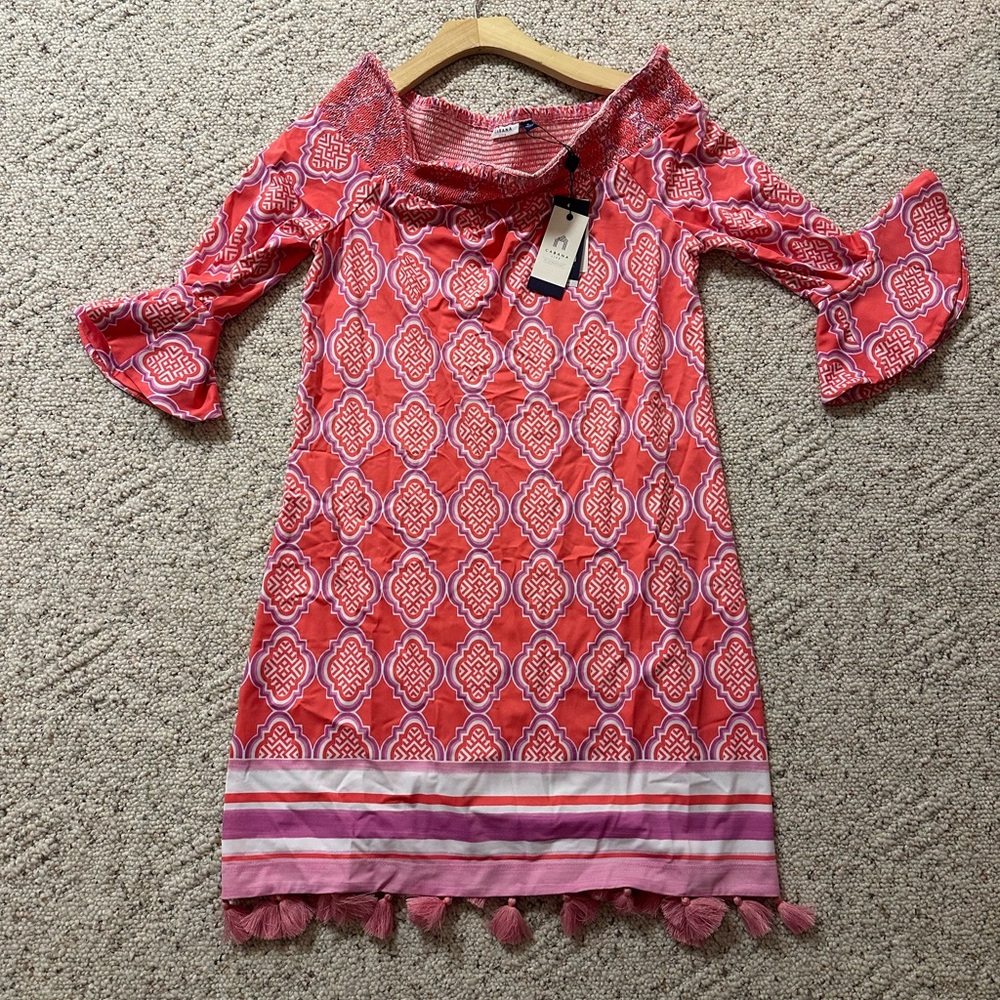 Cabana Life Pink and White Patterned Dress